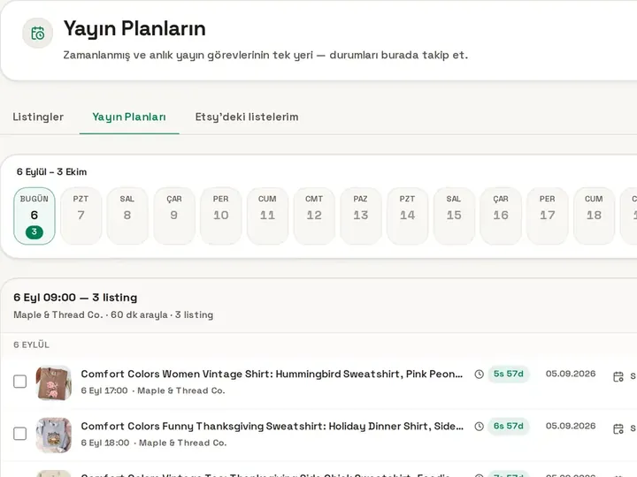 Podinfly yayın planları: günlere yayılmış listing yayınları ve saat ayarları